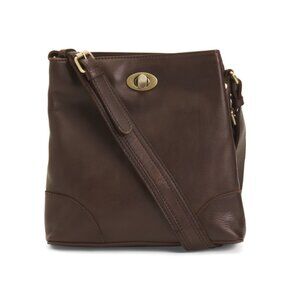 MARTA PONTI Chocolate Leather Dual Entry Turn Lock Bucket Bag
